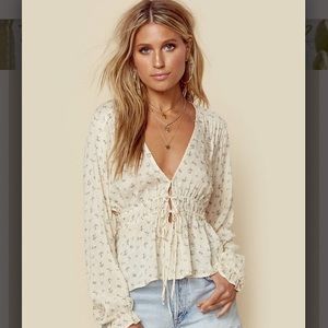 BLUE LIFE SWISS DOT ELIZA DRAWSTRING TOP